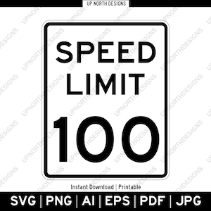 Snelheidslimiet: 100 mph-bord | Vector grafische logoafbeelding | Silhouet verkeersbord | Decoratie verjaardagsfeestje | Wanddecoratie | Svg, pdf, ai, eps, png