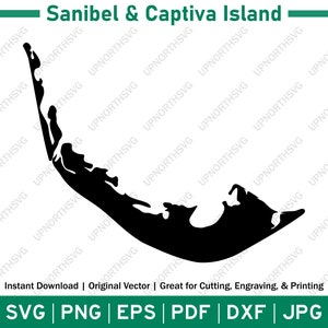 Sanibel & Captiva Islands Silhouette Karte | Florida SVG Vektorgrafik-Datei | Form Umriss Bild | Drucken Schneiden Gravieren | pdf, dxf, eps, png