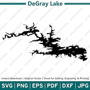 DeGray Lake Lake Arkansas AR Map Silhouette | Vector Map Outline | Cut, Engrave, or Print | Lake Decor | svg, pdf, dxf, eps, jpg, png
