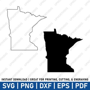 Minnesota Outline & Silhouette Shape SVG File | MN Vector Map | USA State Cricut Laser Cut Engrave File | pdf, ai, eps, png