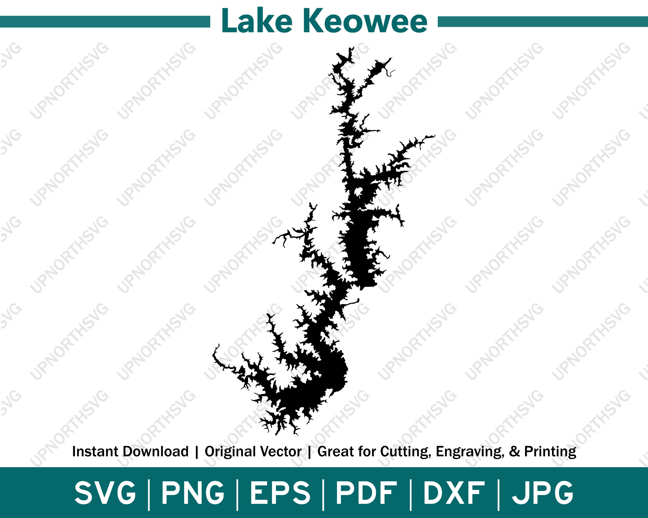 Lake Keowee South Carolina Silhouette Map | SVG Vector Graphic File | Shape Outline Image | Cut, Engrave, or Print | pdf, dxf, eps, png