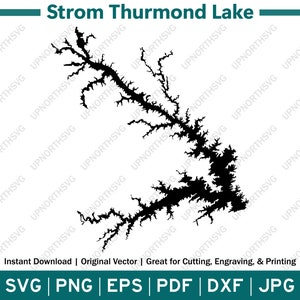 Strom Thurmond Lake Georgia Silhouette Map | SVG Vector Graphic File | Shape Outline Image | Cut, Engrave, or Print | pdf, dxf, eps, png