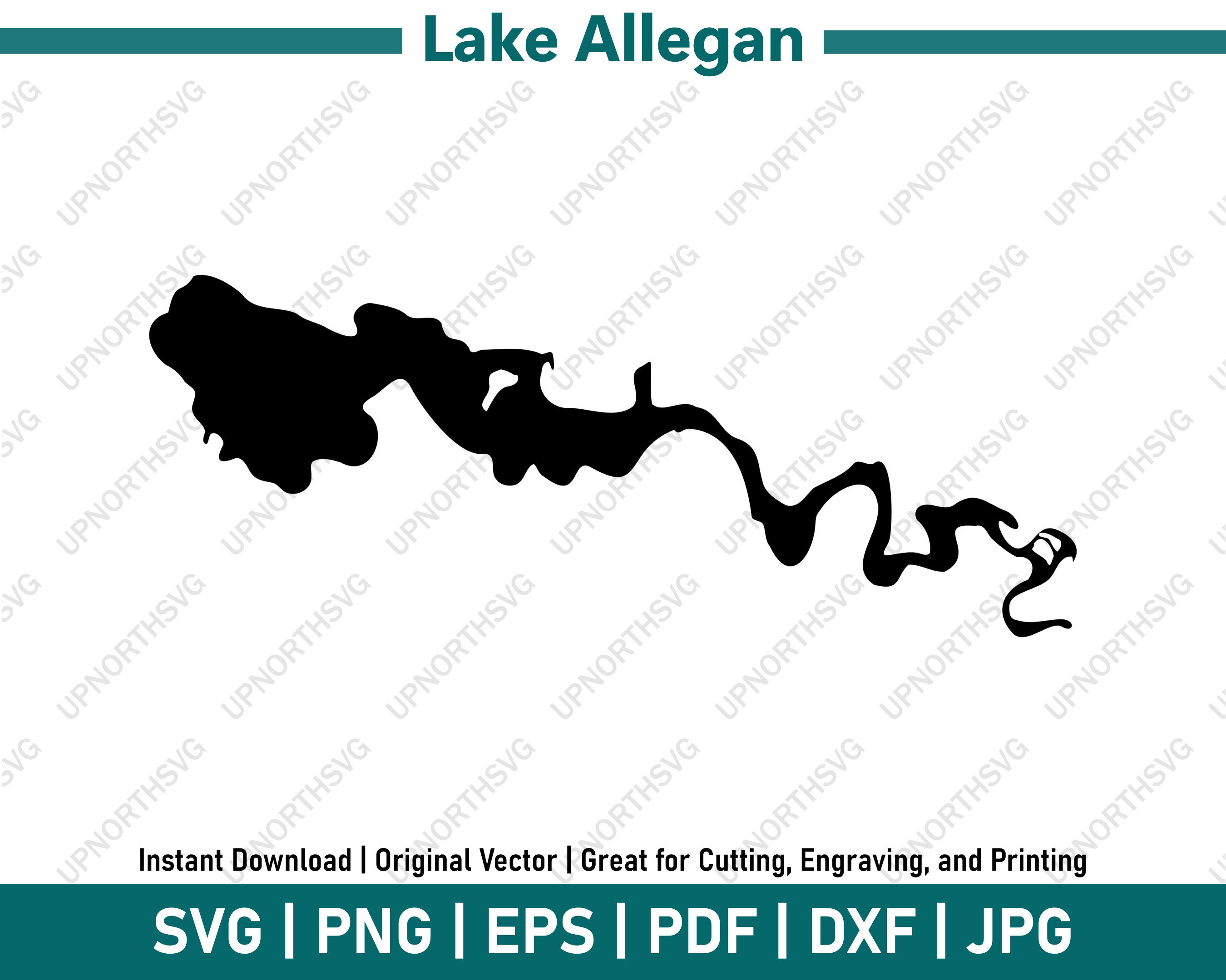Lake Allegan Michigan Silhouette Map | SVG Vector Graphic File | Shape Outline Image | Cut, Engrave, or Print | pdf, dxf, eps, png