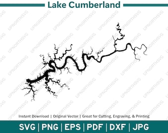 Carte de la silhouette du lac Cumberland, Kentucky | Fichier graphique vectoriel SVG | Image contour de forme | Découpez, gravez ou imprimez | pdf, dxf, eps, png