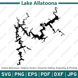 Lake Allatoona Georgia Silhouette Map | SVG Vector Graphic File | Shape Outline Image | Cut, Engrave, or Print | pdf, dxf, eps, png