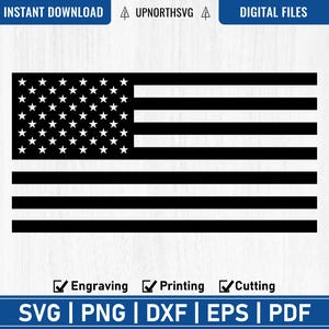 American Flag Silhouette SVG | Black and White USA Flag Vector Graphic | Cricut Laser Cut File |  4th of July | svg, pdf, dxf, eps, png