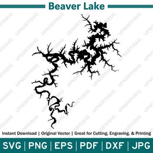 Beaver Lake Lake Arkansas AR Map Silhouette | Vector Map Outline | Cut, Engrave, or Print | Lake Decor | svg, pdf, dxf, eps, jpg, png