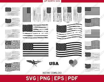 American Flag SVG Bundle | Distressed US Flag | United States of America Decor | Printable 4th of July | USA Clip Art | Flag Silhouette