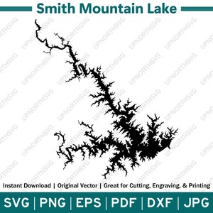Smith Mountain Lake Virginia silhouet kaart | Vectorgrafisch SVG-bestand | Omtrekafbeelding vorm | Knippen, graveren of afdrukken | pdf, dxf, eps, png