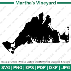 Martha's Vineyard Island SVG Massachusetts Silhouette Karte | Graphische geschnittene Datei-Gravur | Form Umriss Bild | pdf, dxf, eps, png
