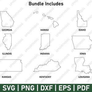 Simple State Outlines 50 Individual Shapes | United States of America ...