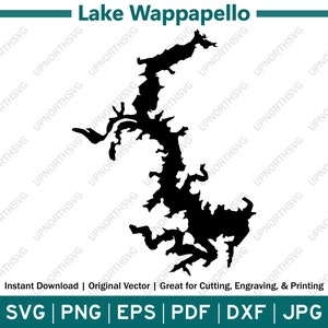 Lake Wappapello Missouri Silhouette Map | SVG Vector Graphic File | Shape Outline Image | Cut, Engrave, or Print | pdf, dxf, eps, png