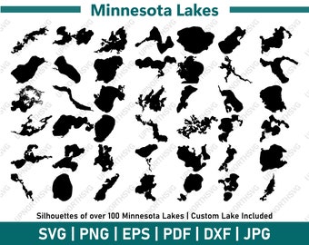 Minnesota Lake Silhouette Map Bundle | Custom SVG Vector Graphic File | Shape Outline Image | Cut, Engrave, or Print | pdf, dxf, eps, png