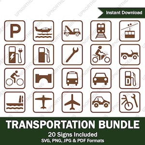 Transport Erholung Nationalpark Symbole SVG | Flugzeug, Bahn, Fahrrad, Auto outdoor icon | Schnittdatei | Wandaufkleber | svg pdf png jpg