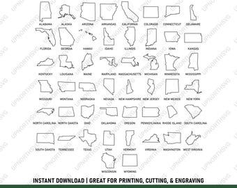 United States State Outlines SVG | 50 Shapes for Cutting, Engraving (svg, eps, png, pdf)