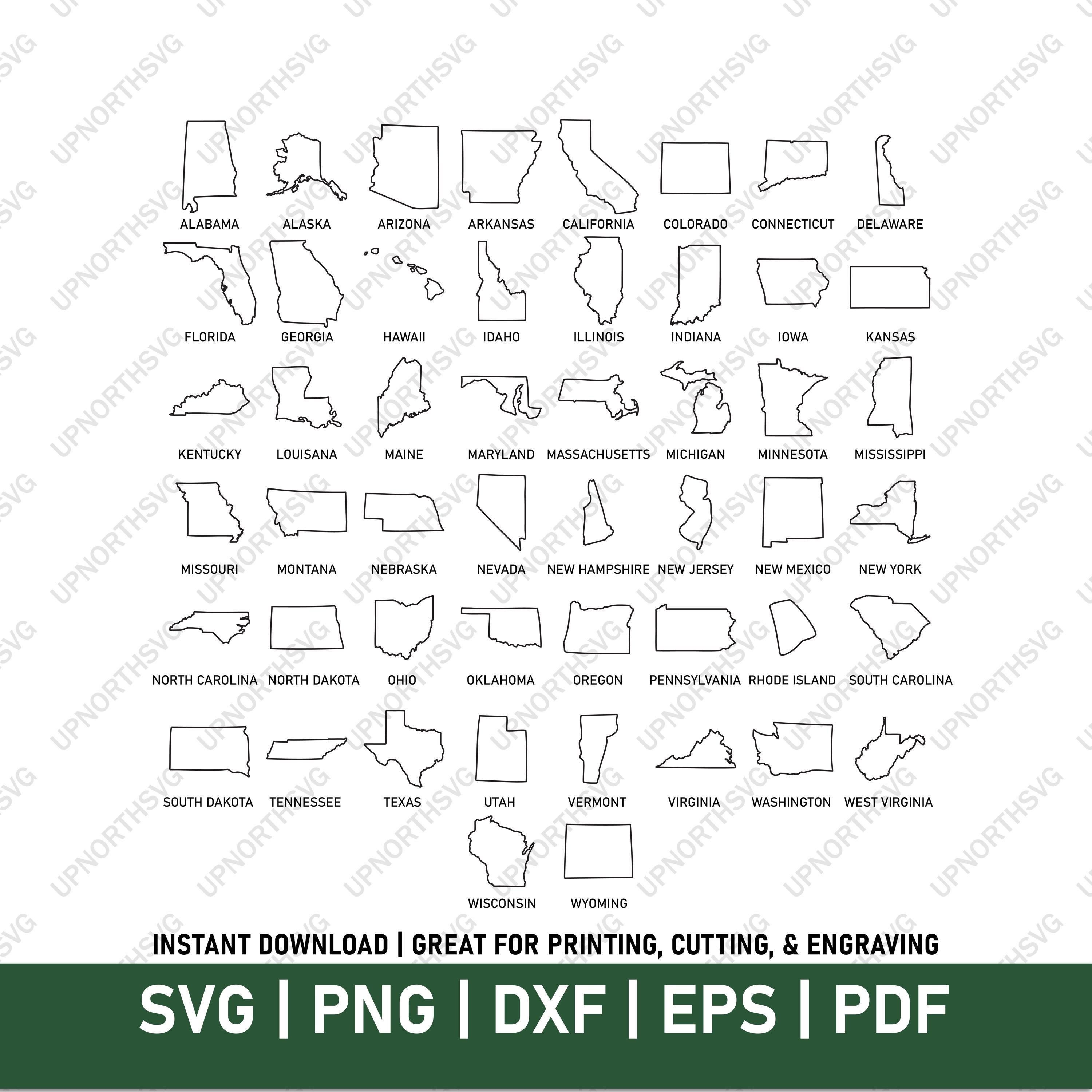United States State Outlines SVG | 50 Shapes for Cutting, Engraving ...