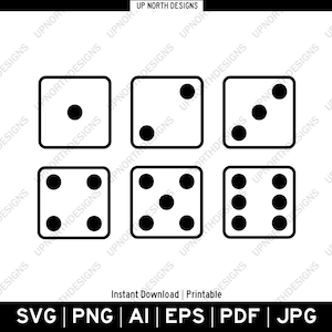 Transparante dobbelstenen set gezichten | Dobbelsteen, png-bestand | Illustraties dobbelstenen | Ideaal voor afdrukken, snijden en graveren | pdf, svg, png, eps, dxf, jpg