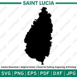 Mapa da silhueta da ilha de Santa Lúcia | Arquivo gráfico vetorial SVG da ilha do Caribe | Imagem de contorno de forma | pdf, dxf, eps, png