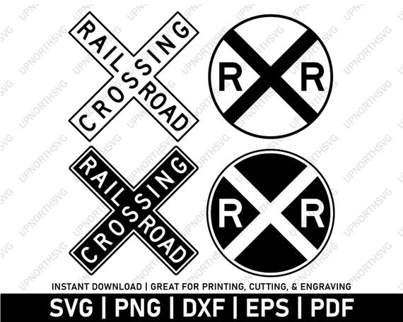 Railroad Crossing Warning Signs SVG | Railroad Crossbuck Road Sign Traffic Control | Print Cut Engrave | Vector Cut File |  svg pdf png jpg