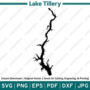 Lake Tillery North Carolina Silhouette Map | SVG Vector Graphic File | Shape Outline Image | Cut, Engrave, or Print | pdf, eps, png
