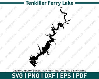 Tenkiller Ferry Lake SVG Oklahoma | Lake Map | Vector Graphic File | Shape Outline Image | Cut, Engrave, or Print | pdf, dxf, eps, png