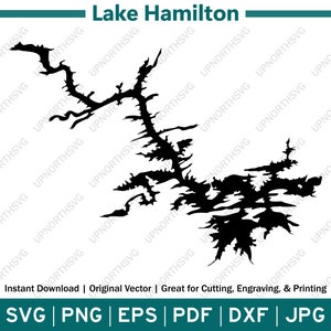 Lake Hamilton Arkansas AR Map Silhouette | Vector Map Outline | Cut, Engrave, or Print | Lake Decor | svg, pdf, dxf, eps, jpg, png