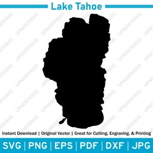 Lake Tahoe Nevada kaart silhouet | Vectorkaartoverzicht | Knippen, graveren of afdrukken | Meerdecor | Svg, pdf, ai, eps, jpg, png