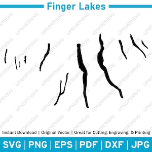 Finger Lakes New York Silhouette-Karte | SVG Vektorgrafik-Datei | Form Umriss Bild | Schneiden oder Drucken | pdf, dxf, eps, png