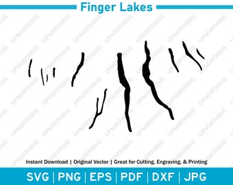 Finger Lakes New York Silhouette Map | SVG Vector Graphic File | Shape Outline Image | Cut or Print | pdf, dxf, eps, png