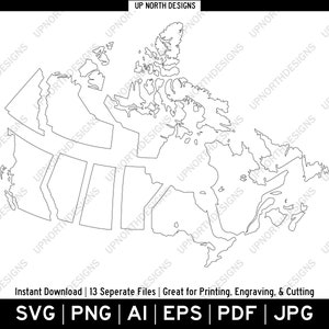 Simple Canadian Providences and Territories Outlines 13 Individual Shapes | Perfect for cutting, engraving or print | svg, pdf, ai, eps, png