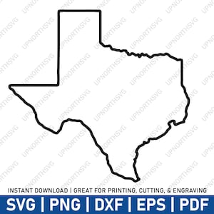 May include: A black and white outline of the state of Texas. The outline is a simple line drawing with no internal details.
