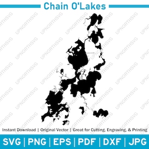Fox River Chain O'Lakes Illinois silhouet kaart | Vectorgrafisch SVG-bestand | Omtrekafbeelding vorm | Knippen of afdrukken | pdf, dxf, eps, png