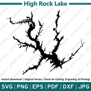 Carte de la silhouette de High Rock Lake en Caroline du Nord | Fichier graphique vectoriel SVG | Image contour de forme | Découpez, gravez ou imprimez | pdf, eps, png