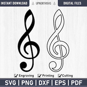 Violinschlüssel SVG | Musiknote Umriss SVG | Musik Notation Design Cricut Laser | Drucken, Schneiden, & Gravur-Datei | svg, pdf, eps, dxf, png