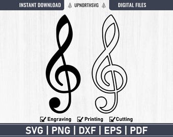 Treble Clef SVG | Musical Note Outline SVG | Music Notation Design Cricut Laser | Print, Cut, & Engraving File | svg, pdf, eps, dxf, png