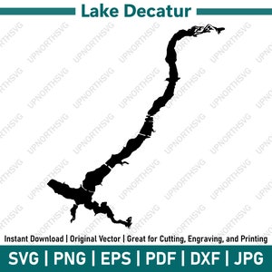 Lake Decatur, Illinois Silhouette Karte | SVG Vektorgrafik-Datei | Form Umriss Bild | Schneiden oder Drucken | pdf, dxf, eps, png