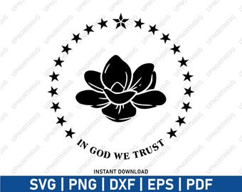 Mississippi Flag Magnolia SVG | Mississippi Flag Silhouette | Star Vector Graphic | Print, Cut, & Engraving File | svg, pdf, eps, dxf, png