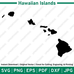 Mapa de silueta de las islas hawaianas / Maui, Oahu, Kauai, Big Island Hawaii SVG Archivo gráfico vectorial / Imagen de contorno de forma / pdf, dxf, eps, png