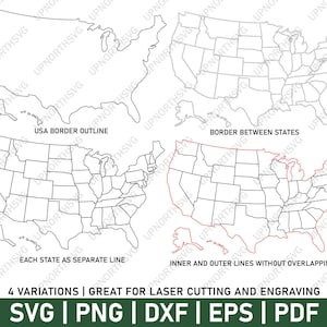 Pacote de arquivos de corte de mapa dos EUA | Quebra-cabeça de corte a laser dos Estados Unidos da América | Plano CNC Glowforge | dxf, pdf, eps, svg, png