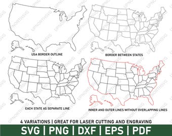 USA Map Cut File Bundle | Laser Cut United States Of America Puzzle | Glowforge cnc plan | dxf, pdf, eps, svg, png