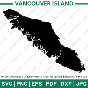 Silhouetkaart Vancouvereiland | Vectorgrafisch SVG-bestand Canada Island | Omtrekafbeelding vorm | pdf, dxf, eps, png