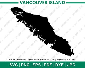 Vancouver Island Silhouette Map | Canada Island SVG Vector Graphic File | Shape Outline Image | pdf, dxf, eps, png