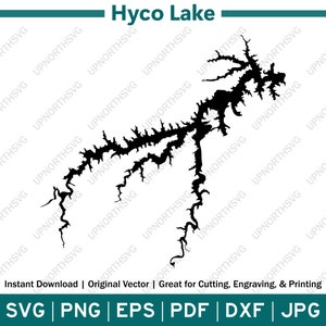 Hyco Lake North Carolina Silhouette Map | SVG Vector Graphic File | Shape Outline Image | Cut, Engrave, or Print | pdf, eps, png