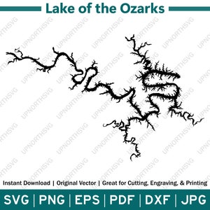 Lake of the Ozarks Missouri Silhouette Map | SVG Vector Graphic File | Shape Outline Image | Cut, Engrave, or Print | pdf, eps, png