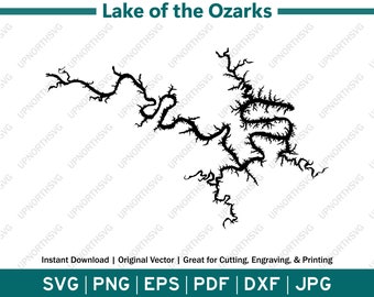 Lake of the Ozarks Missouri Silhouette Map | SVG Vector Graphic File | Shape Outline Image | Cut, Engrave, or Print | pdf, eps, png