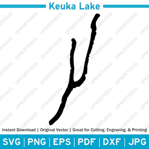 Keuka Lake New York Silhouette Map | SVG Vector Graphic File | Shape Outline Image | Cut, Engrave, or Print | pdf, dxf, eps, png