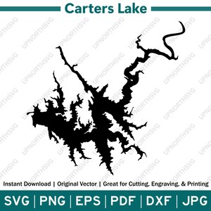 カーターズ レイク ジョージア シルエット マップ | SVG ベクター グラフィック ファイル | シェイプ アウトライン イメージ | 切り取り、彫刻、または印刷 | pdf、dxf、eps、png