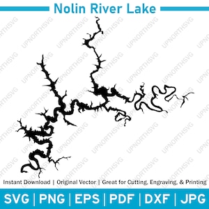 Nolin River Lake Kentucky Tennessee-silhouetkaart | Vectorgrafisch SVG-bestand | Omtrekafbeelding vorm | Knippen, graveren of afdrukken | pdf, eps, png