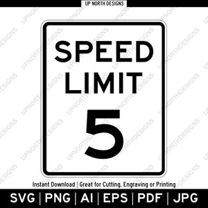 Snelheidslimiet: 5 mph-bord | Vector grafische logoafbeelding | Silhouet verkeersbord | Decoratie verjaardagsfeestje | Wanddecoratie | Svg, pdf, ai, eps, png
