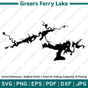 Kartsilhuett över Greers Ferry Lake, Arkansas, AR | Vektorkarta | Klipp ut, gravera eller skriv ut | Sjödekor | svg, pdf, dxf, eps, jpg, png